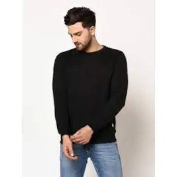 Men Black Round Neck Fleece Sweatshirt 
